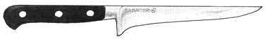 The boning knife has a study, narrow pointed blade for working meat from intricate bone structure.